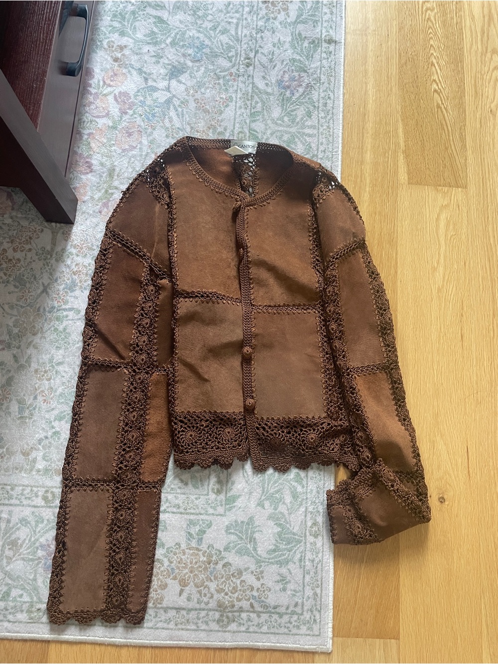 Gantos Brown Crochet-Trim Jean Jacket
